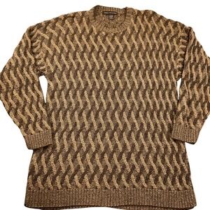 Liberty Sweaters Mens XL Brown Tan Chevron Wave Two Tone Knit Pullover